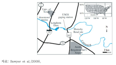 미국 텍사스 주 콜로라도 강의 연구지역 위치