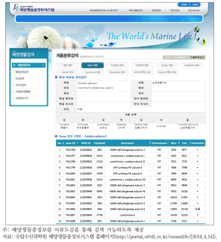 해양생물종정보시스템의 해양생물검색