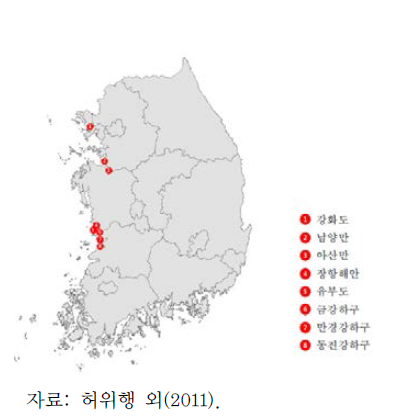 통과 철새 도래 실태 조사 지역(2011년)