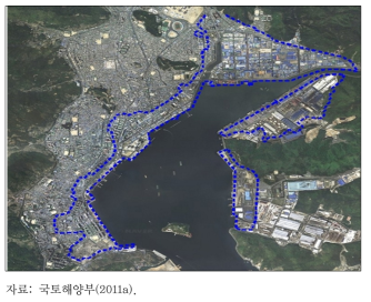 태풍 매미 내습 시 마산만 일대 범람지역