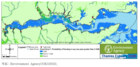 템스 강 하구의 홍수 리스크(1/1,000의 홍수)