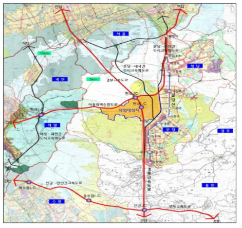 성남판교지구 택지개발사업지 위치도