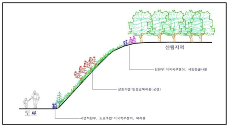 산림 절·성토부의 생태계교란식물 분포 모식도