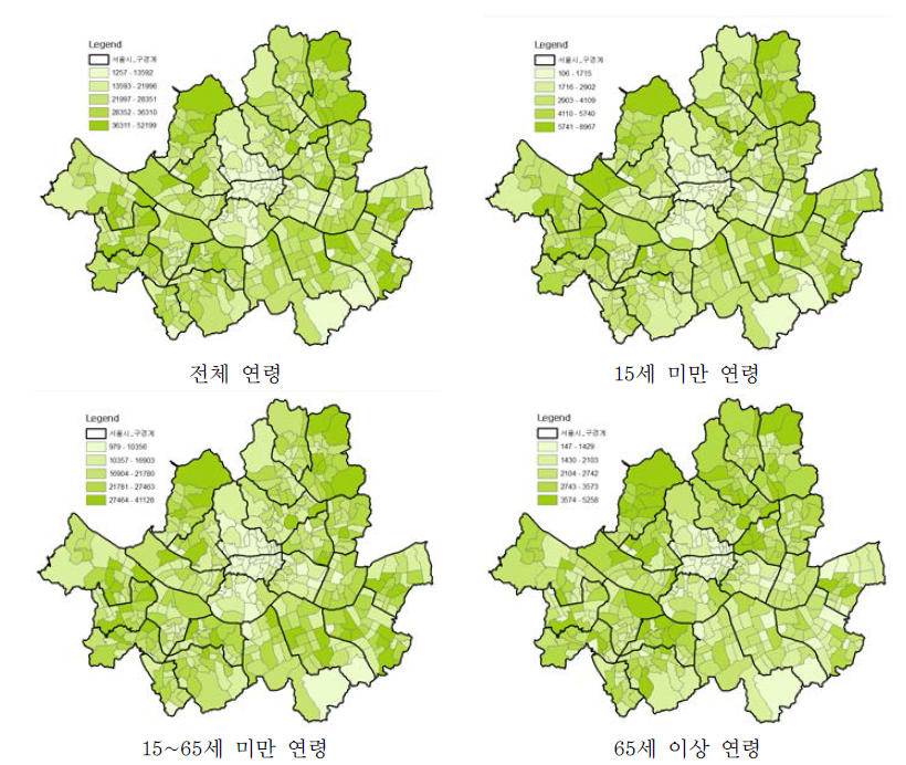 2010년 서울시 연령별 읍면동별 인구분포
