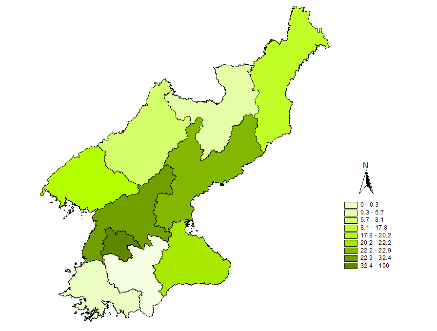 북한지역의 시‧도별 적응역량 분포