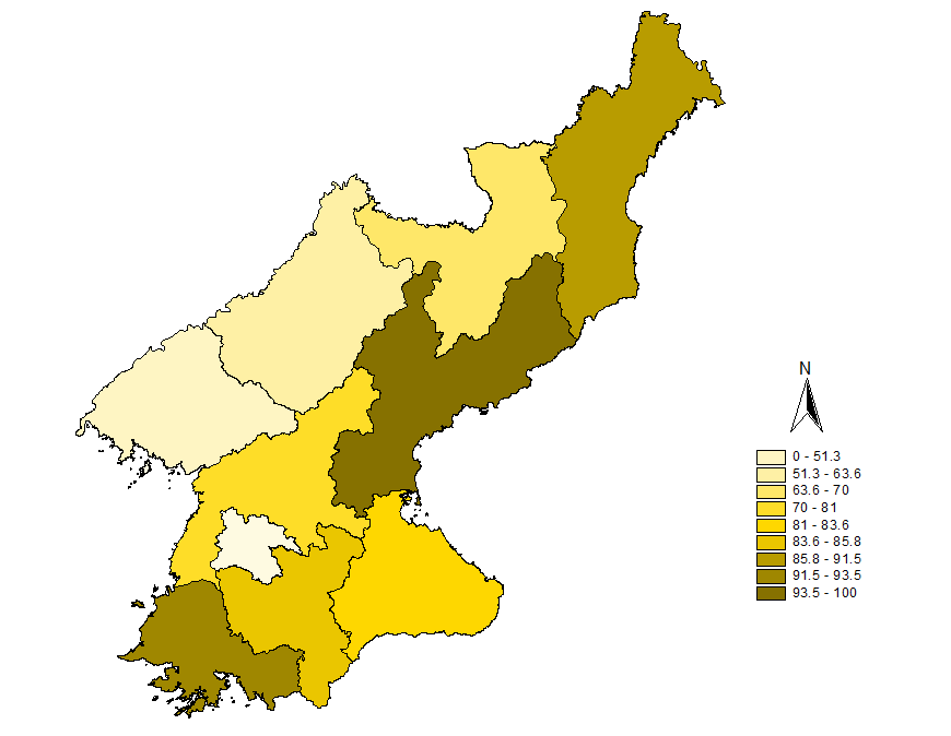 북한지역의 시‧도별 취약성 분포