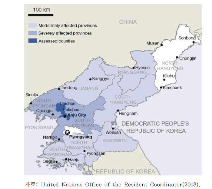 2013년 북한 홍수피해 지역