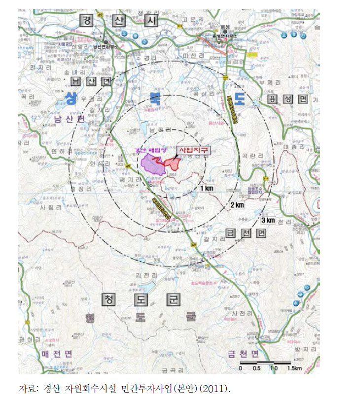 경산 자원회수시설 민간투자사업 위치도