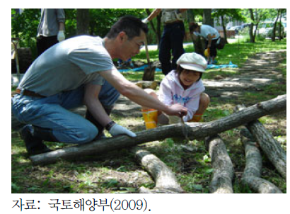 태풍으로 쓰러진 나무를 이용한 하천정비 행사