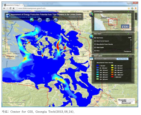 미국 연안 조류에너지 부존량 웹 기반 상호작용형 GIS 지도