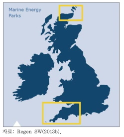영국의 해양에너지 파크의 위치