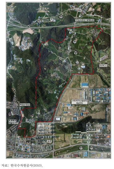 구미국가산업단지 확장단지 조성사업 사업지구 및 주변지역 항공사진