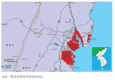 울산·미포국가산업단지와 온산국가산업단지 위치도