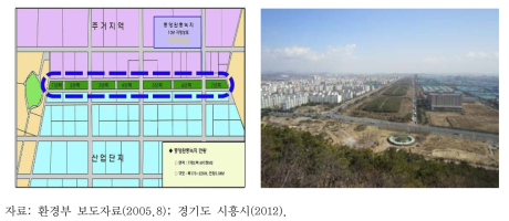 시화산업단지 중앙완충녹지 위치도 및 전경사진