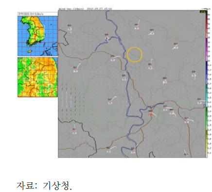 지상기상관측자료: 2012.9.27.15:00, 누출사고지점 중심