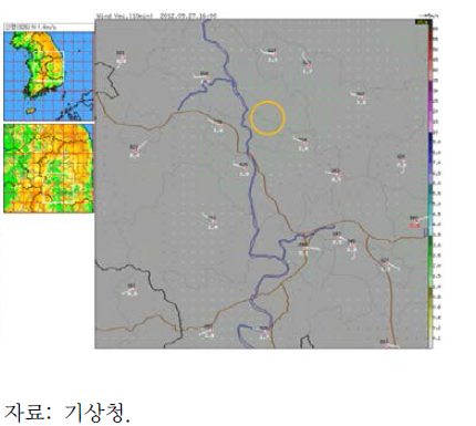 지상기상관측자료: 2012.9.27.16:00, 누출사고지점 중심