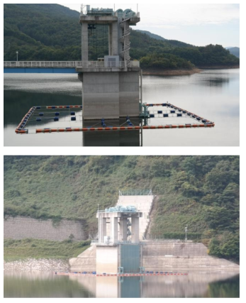 용담본댐 취수탑(상단) 및 도수터널 취수탑(하단) (2013년 10월)