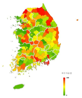 지역별 물공급 가용량 취약성 분포