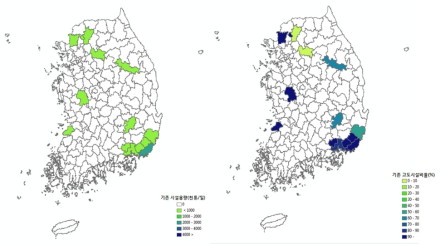 지자체별 고도정수처리시설 용량 및 비율 현황 (2010년 기준)