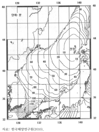 북해도 남서부 지진(1993.07.12) 해일 전파도