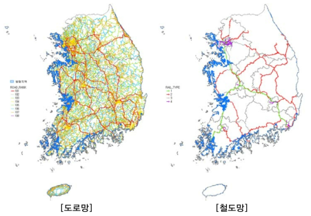 전국 및 범람지역 교통망 현황