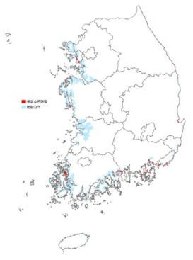 전국 및 범람지역 공유수면매립지 현황