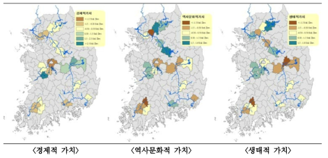 각 가치 차원 요인값의 지리적 분포