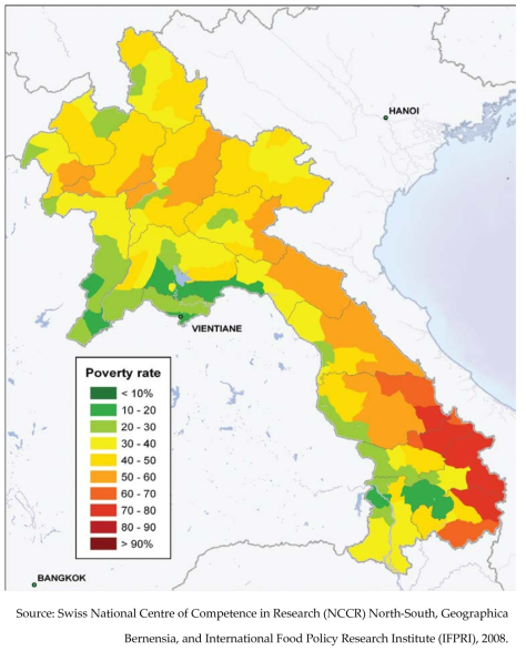 Map of the Incidence of Poverty (P0) of Each District in Lao PDR