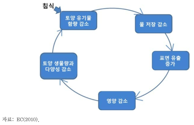 토양침식의 직접 또는 간접적인 영향과 요소들간의 상호 관계