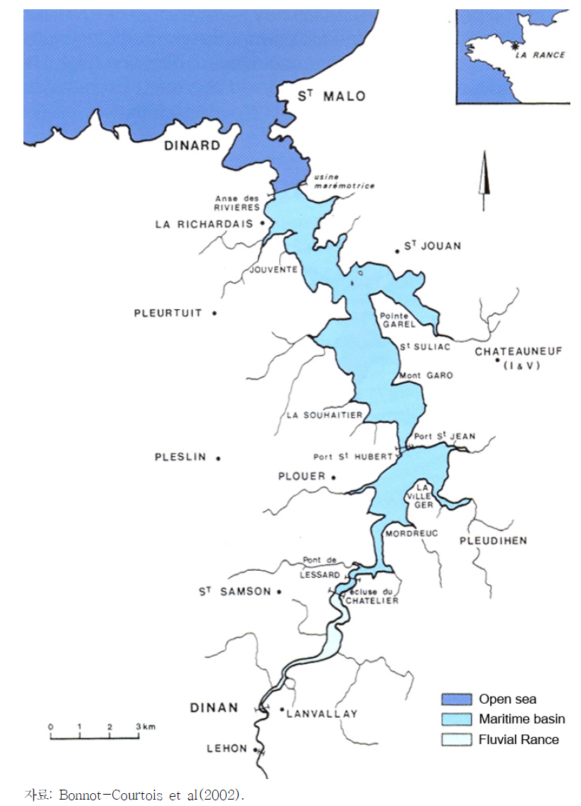 프랑스 브르타뉴 지역의 랑스 유역과 조력발전소 위치