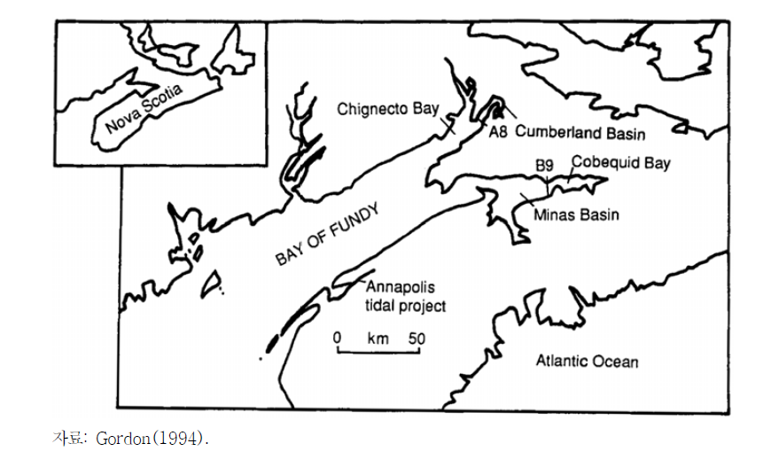 캐나다 펀디 만의 아나폴리스 조력발전소 위치