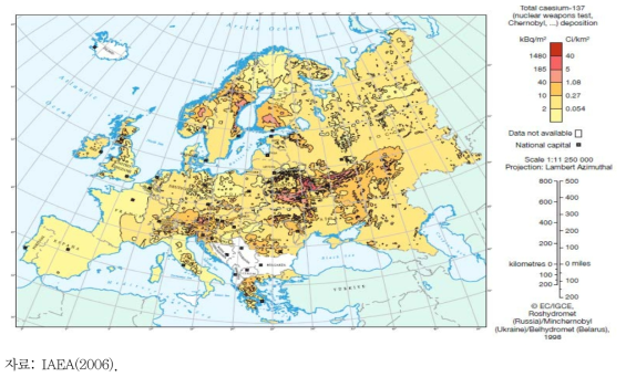 체르노빌 사고 결과에 의한 유럽 지역의 세슘-137의 토양 침적