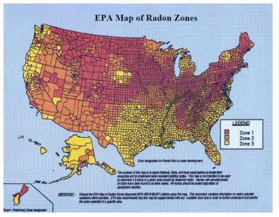 EPA website에 제공되고 있는 미국의 라돈 지도