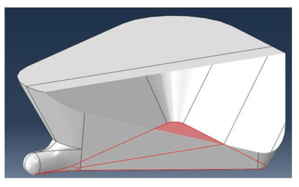 Sliced view of striking ship’s bow showing the part’s section cuts