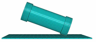 사용후핵연료 캐스크 (충격완충제 설치)의 낙하사고 3-D 유한 요소 해석 모델