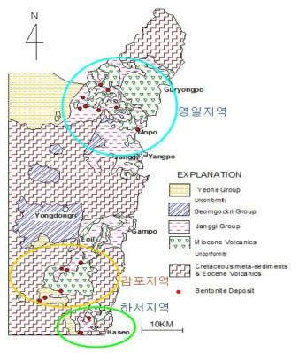 경주벤토나이트 광상 분포 지역의 구분