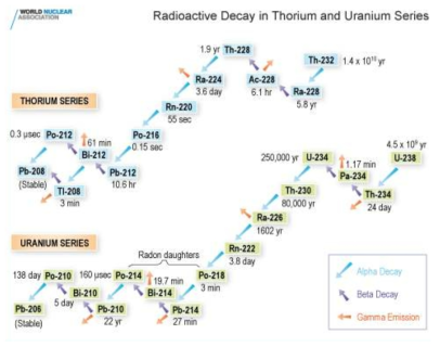 천연방사성핵종(U-238, Th-232)의 붕괴도