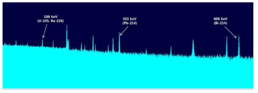 우라늄계열 내 대표적인 감마핵종의 방사선 피크