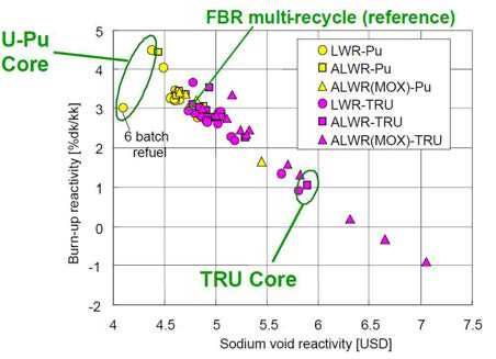 TRU 재순환을 수반하는 고속로의 연소도 반응도가 및 소듐공동가