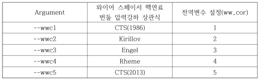 압력강하 상관식 선택용 명령행 인자 목록