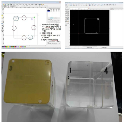 세기조절방사선치료의 2차원 독립적 선량평가 팬텀 전용 film 설계도 및 제작된 필름을 팬텀에 장착한 모습