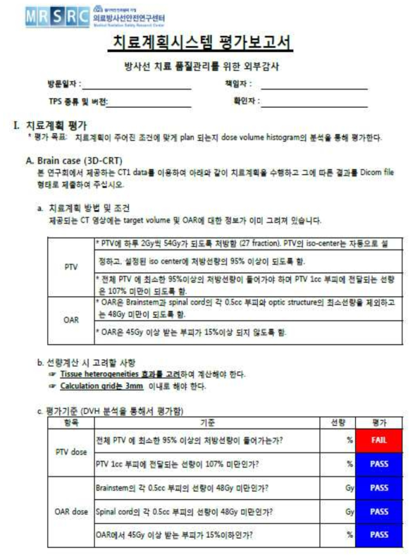 Brain에 대한 치료계획평가 워크시트