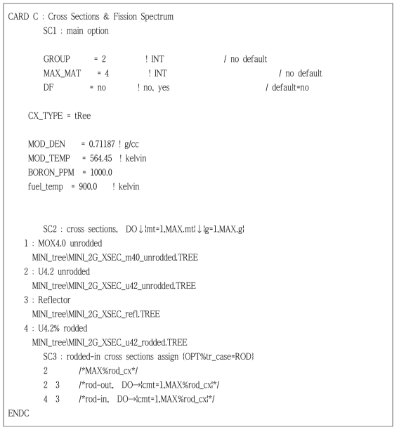나-8. COREDAX-2의 TREE 핵단면적 입력문 예시