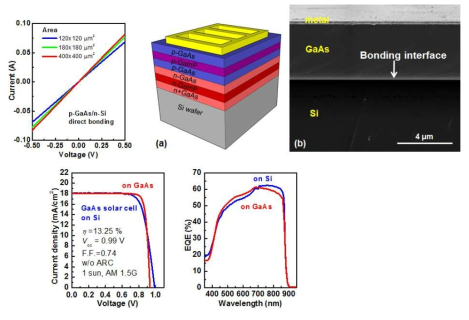 Bonded p-GaAs/n-Si의 I-V커브, 본딩을 이용한 GaAs/Si 태양전지 구조, SEM