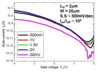 실리콘 기판 상에 제작된 p-GaAs FET의 I-V 특성