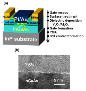 Top gate InGaAs MOSFET제작 공정 및 계면의 단면 TEM사진