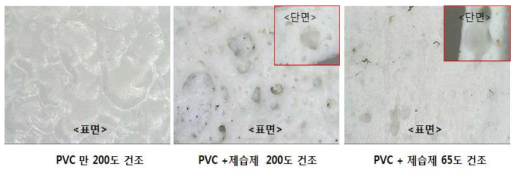 PVC 건조 온도별 표면 상태