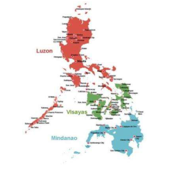필리핀 지도 (3개 주요 지역별 구분)