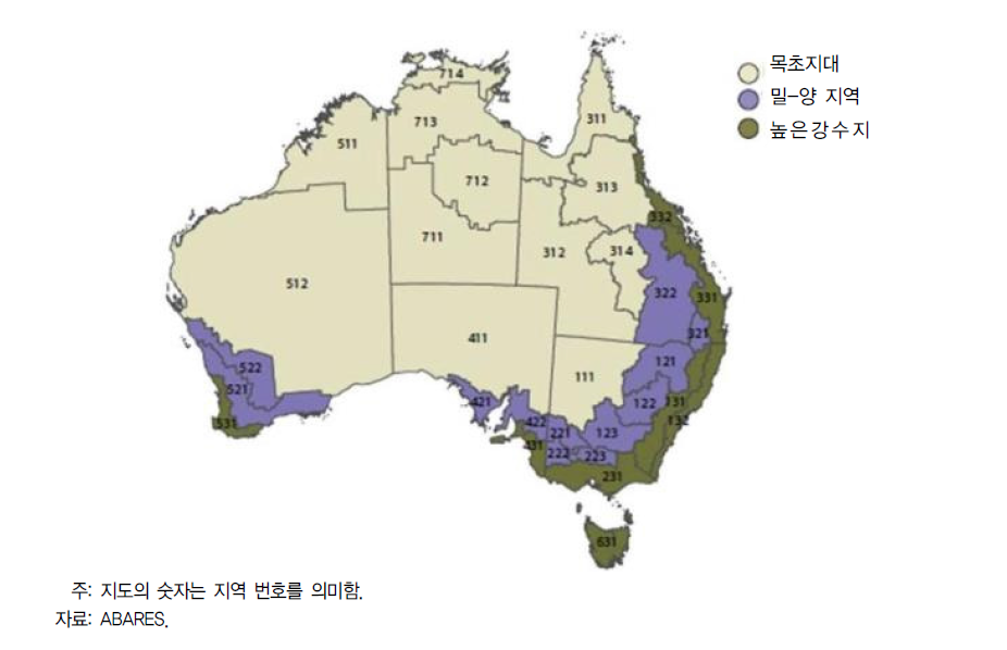 호주의 대규모 경작지역 구분 및 지역구분