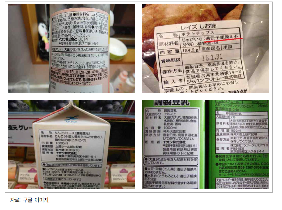 일본의 유전자변형식품 표시 사례